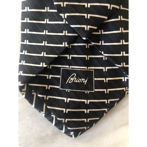 Vintage Brioni Black White Abstract Bracket Authentic 100% Silk Tie - Picture 4 of 6